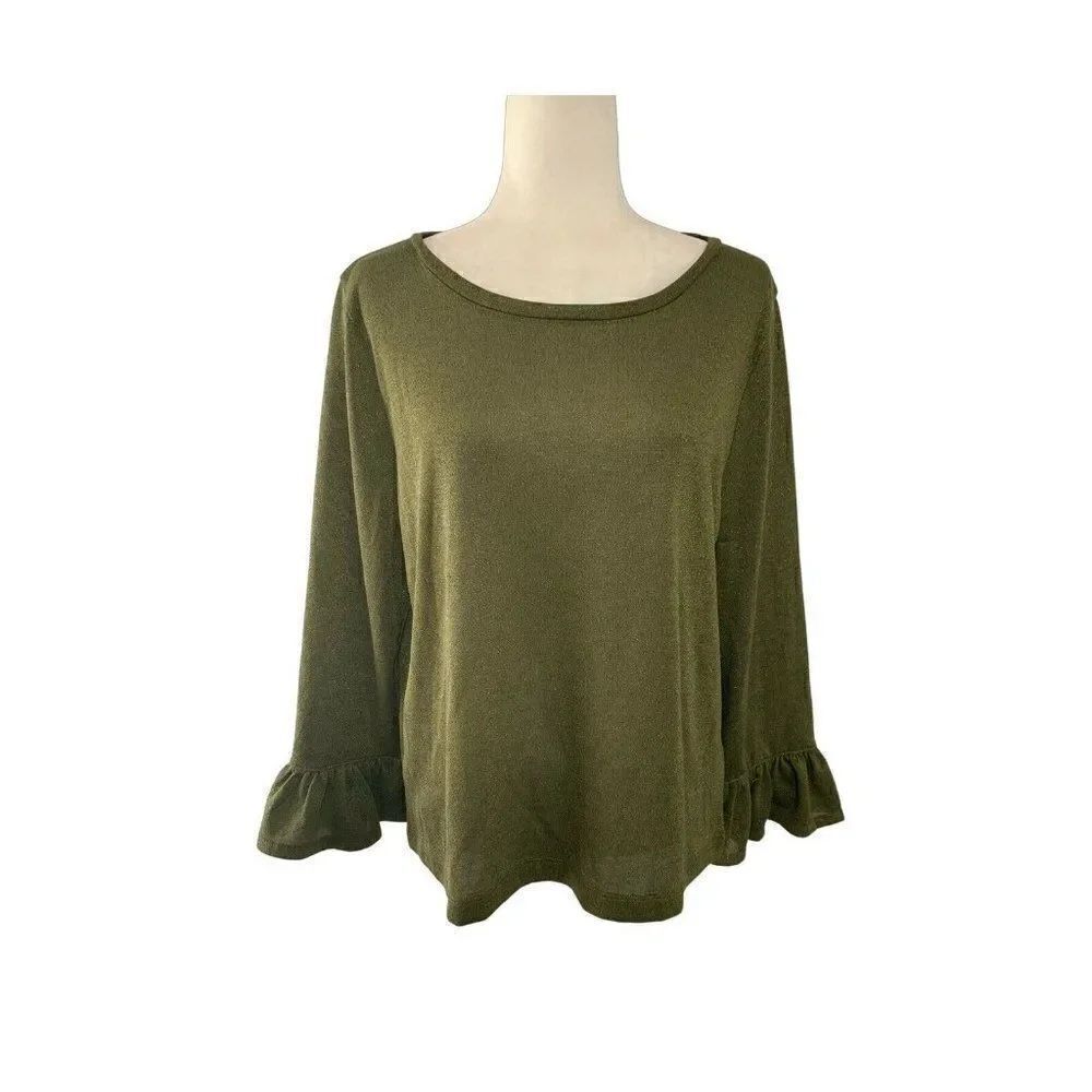 j crew womens green metallic Bell long sleeve sweater top xL